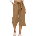 thumbnail image 4 of Ovticza Straight Leg Linen Pants Women Summer Lightweight Drawstring High Waist Capris Pants Loose Comfy Boho Beach Pants Light Brown 5XL, 4 of 5