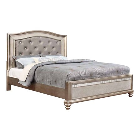 Bowery Hill Contemporary Wood Tufted California King Panel Bed in Silver