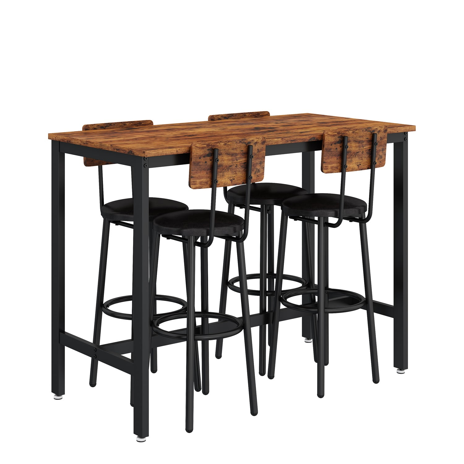 Kadyn 5 PCS Dining Table Set, Bar Table Set for 4 Bar Stools, Wood Pub Bar Table Set Perfect for Breakfast Nook, Small Space Living Room, Rustic Brown