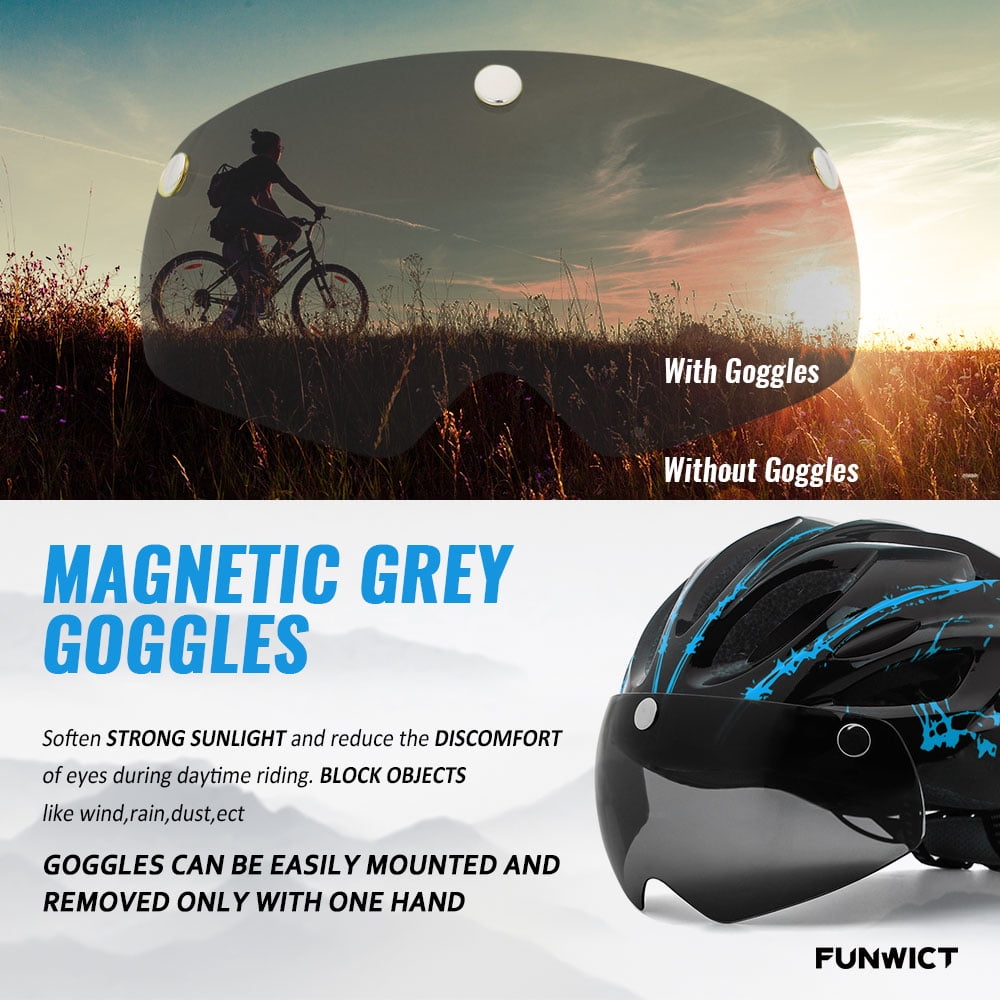 FUNWICT Bicycle Helmet with Light and Magnetic Goggles Lightweight Bike Helmet for Adult Men Women