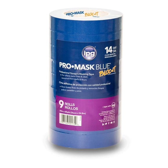 IPG ProMask Bleu avec BLOC-It, Ruban de Masquage Premium 14 Jours, 0,94 Pouces x 60 yd, Bleu, (Lot de 9)