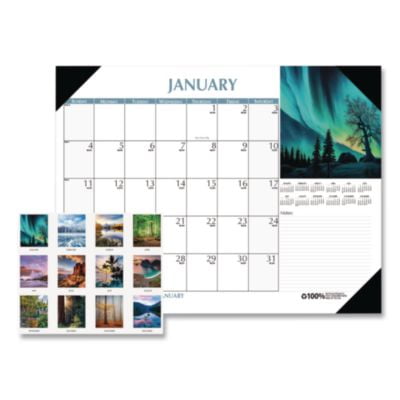 18.5 in. x 13 in. 12-Month (Jan-Dec 2026) Earthscapes Scenic Desk Pad Calendar - White Sheets/Black Binding/Corners