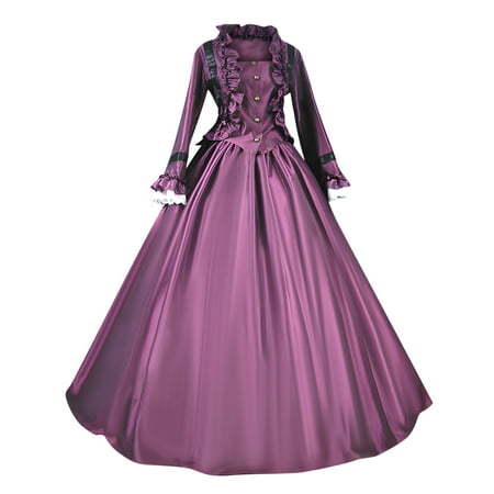 Swuxness Women Long Sleeve Vintage Dress Women Maxi Evening Gown Women s Vintage Court Gothic Style Ruffle Bow Lace Long Formal Evening Ball Gown Hot Pink L