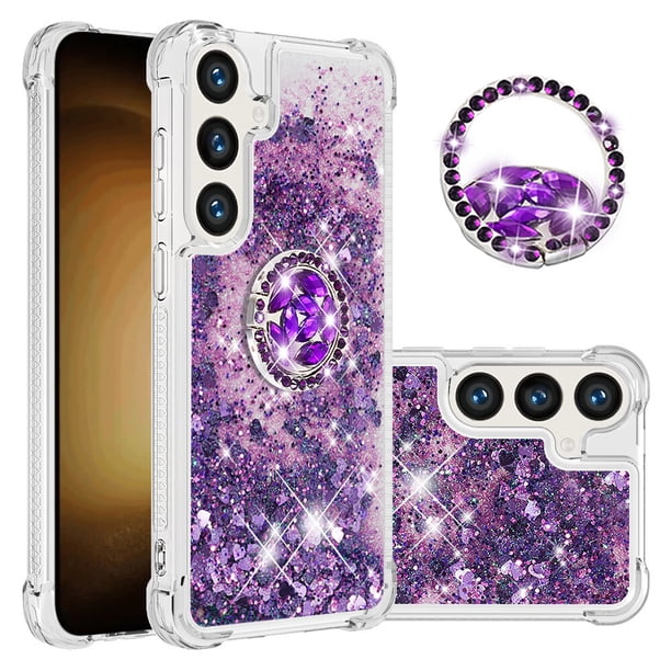 Funda para Samsung Galaxy S24 Plus 5G con Brillo Líquido Flotante, Purpurina, Parachoques y Anillo Giratorio Soporte