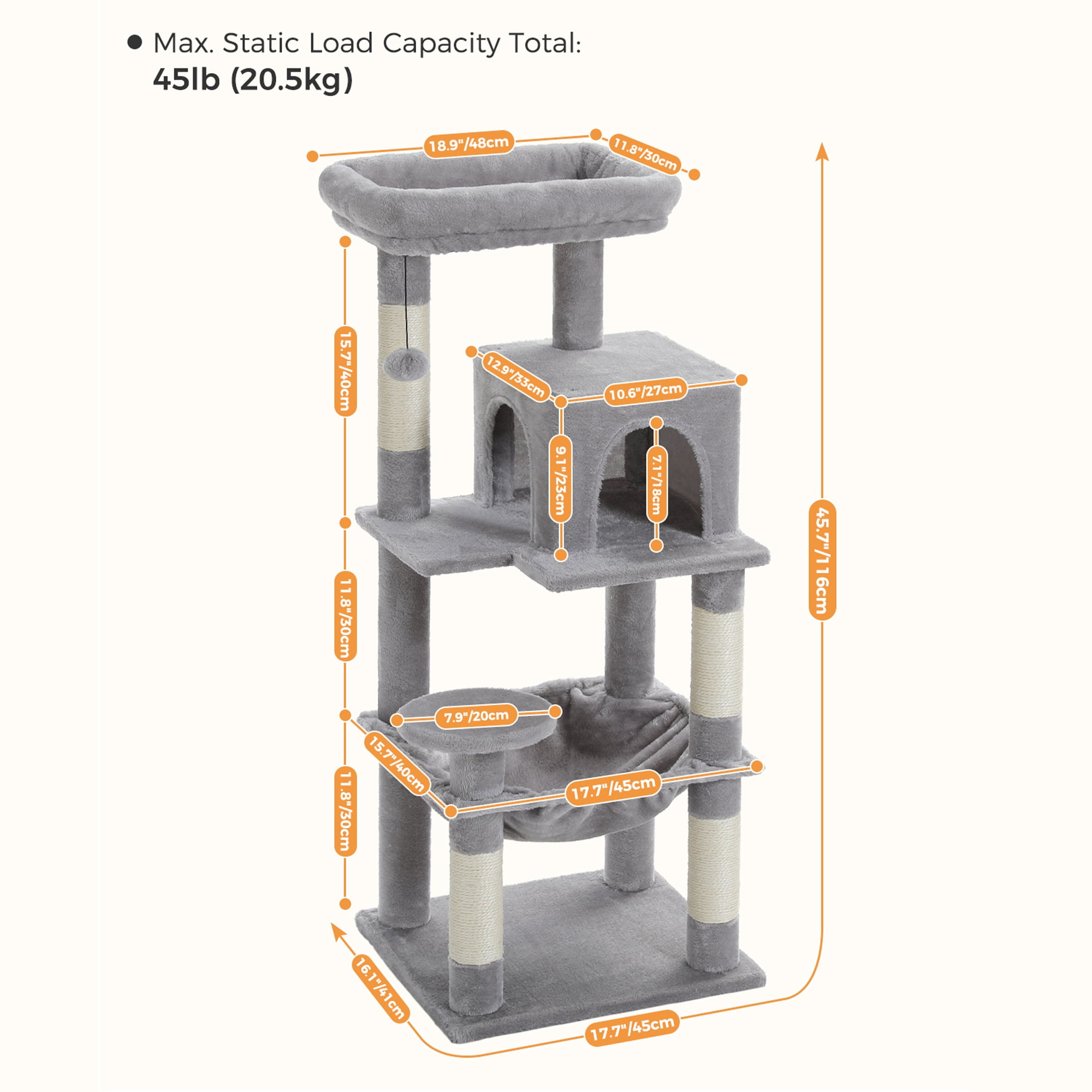 Pefilos 45" Modern Cat Tree House, Cat Condo for Indoor Cats, Activity Center Cat Scratching Tower for Kittens Toy, Gray Pefilos 45" Modern Cat Tree House, Cat Condo for Indoor Cats, Activity Center Cat Scratching Tower for Kittens Toy, Gray