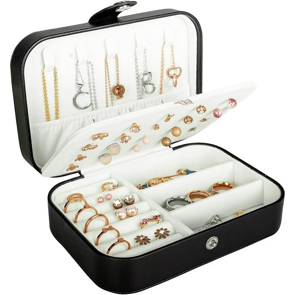 Portable Travel Jewelry Organizer Box for Women, Double Layer Mini Jewelry Case with Customizable Compartments for Earrings Rings Necklaces Bracelets, Lightweight PU Leather Storage Holder