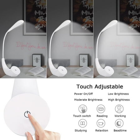 Flex Neck Reading Light Led Desk Lamp, Book Reading Bedside Lights with Flexible Neck, Touch Sensitive Control 3 Bright ()