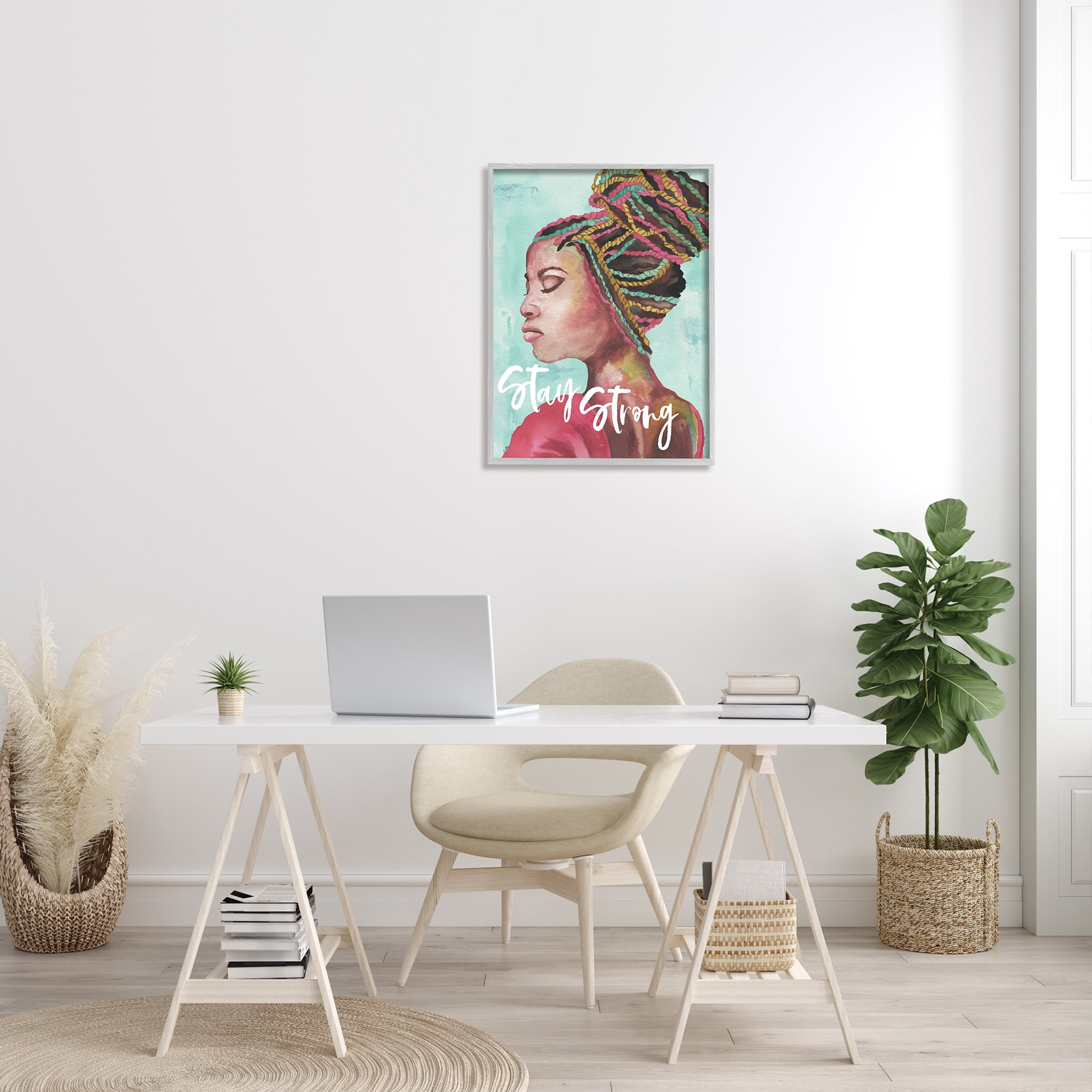 Elizabeth Medley Stay Strong Inspirational Powerful Woman Braided Hair 24 in x 30 in Framed Painting Canvas Art Print, by Stupell Home Décor