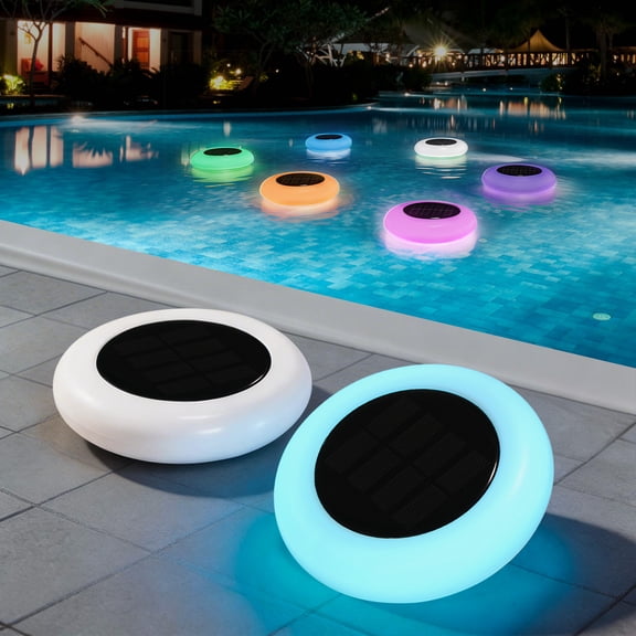 2 Pack Solar Floating Pool Lights with Remote Control - 7 Color Changing LED Waterproof Pond Globe Lights - 2-in-1 Outdoor Decoration for Swimming Pool, Spa, Garden Pathway