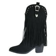 thumbnail image 5 of Fall Fringe Wide Calf Cowgirl Boots for Women Black Suede Studded Pointed Toe Chunky High Heel Mid Calf Cowboy Dress Booties, 5 of 7