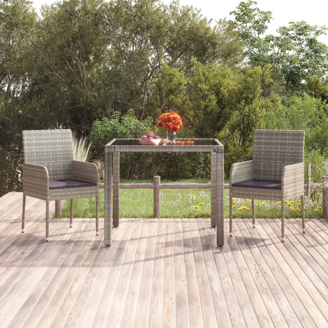 vidaXL Table de Jardin avec Plateau en Verre Gris 90x90x75 cm Rotin Poly