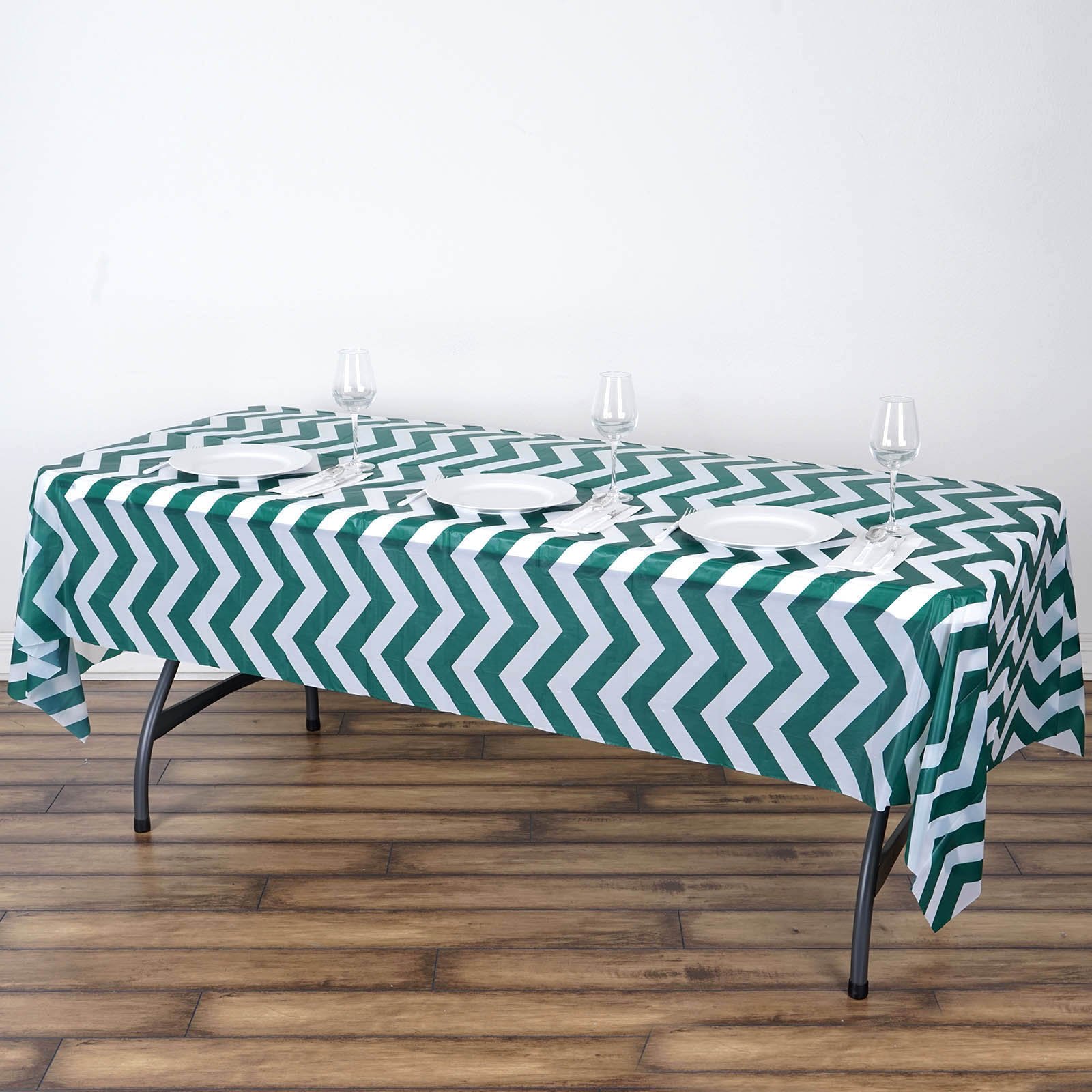 54" x 108" Hunter Green Disposable Chevron Plastic Vinyl Rectangular Tablecloth