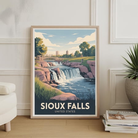 Sioux Falls Travel Poster Vintage Landmark Wall Art Printunited States , Poster Print Only