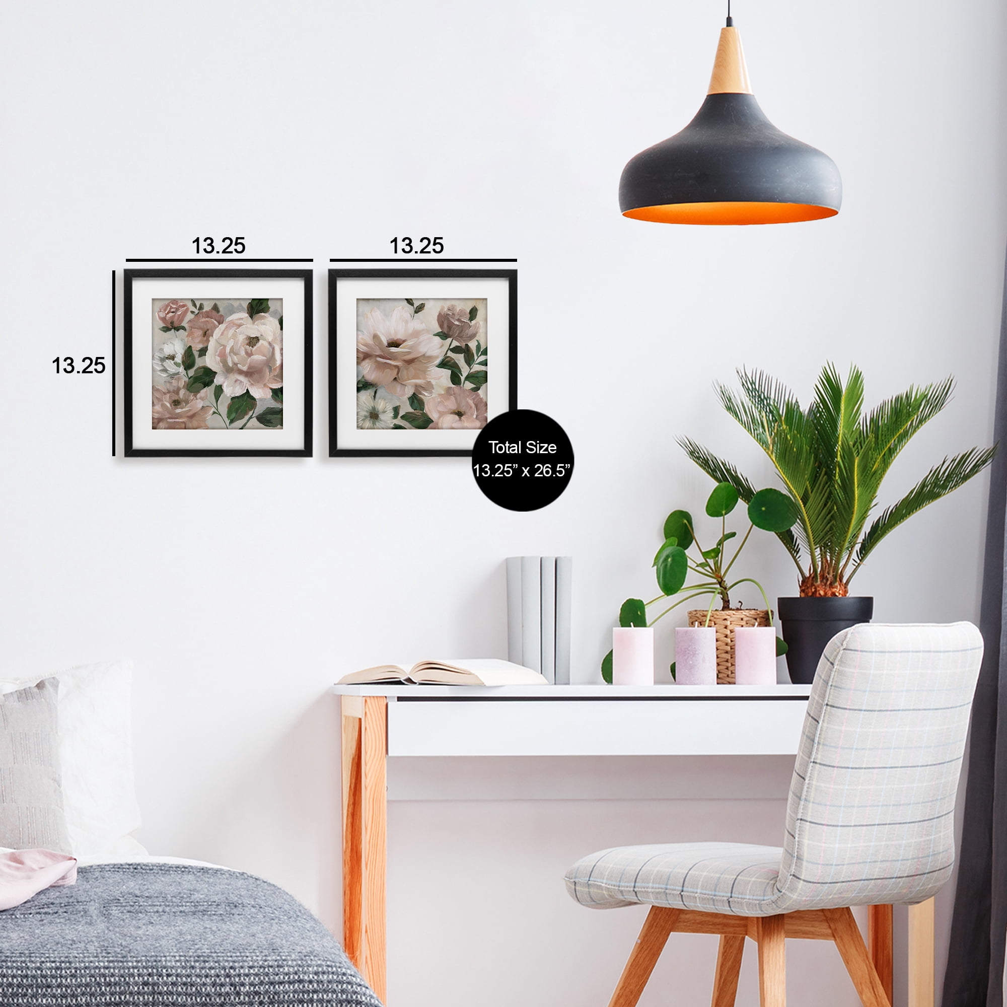 Stupell Industries Elegant Blush Peonies & Leaves 2 Piece Black Framed Print Under Glass Set, design by Nan
