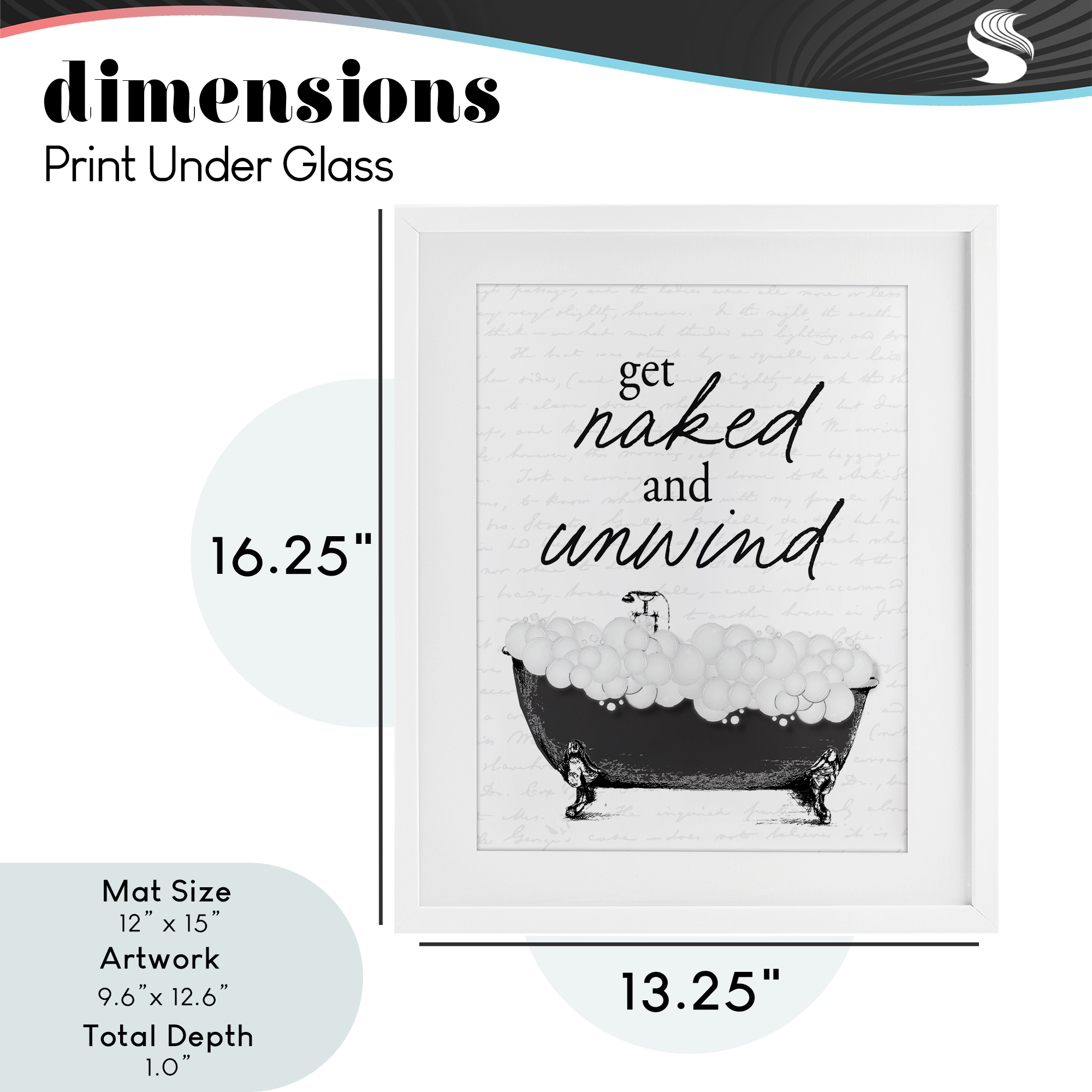 Unwind Bubble Bath White Framed Print Under Glass, design by Lettered and Lined