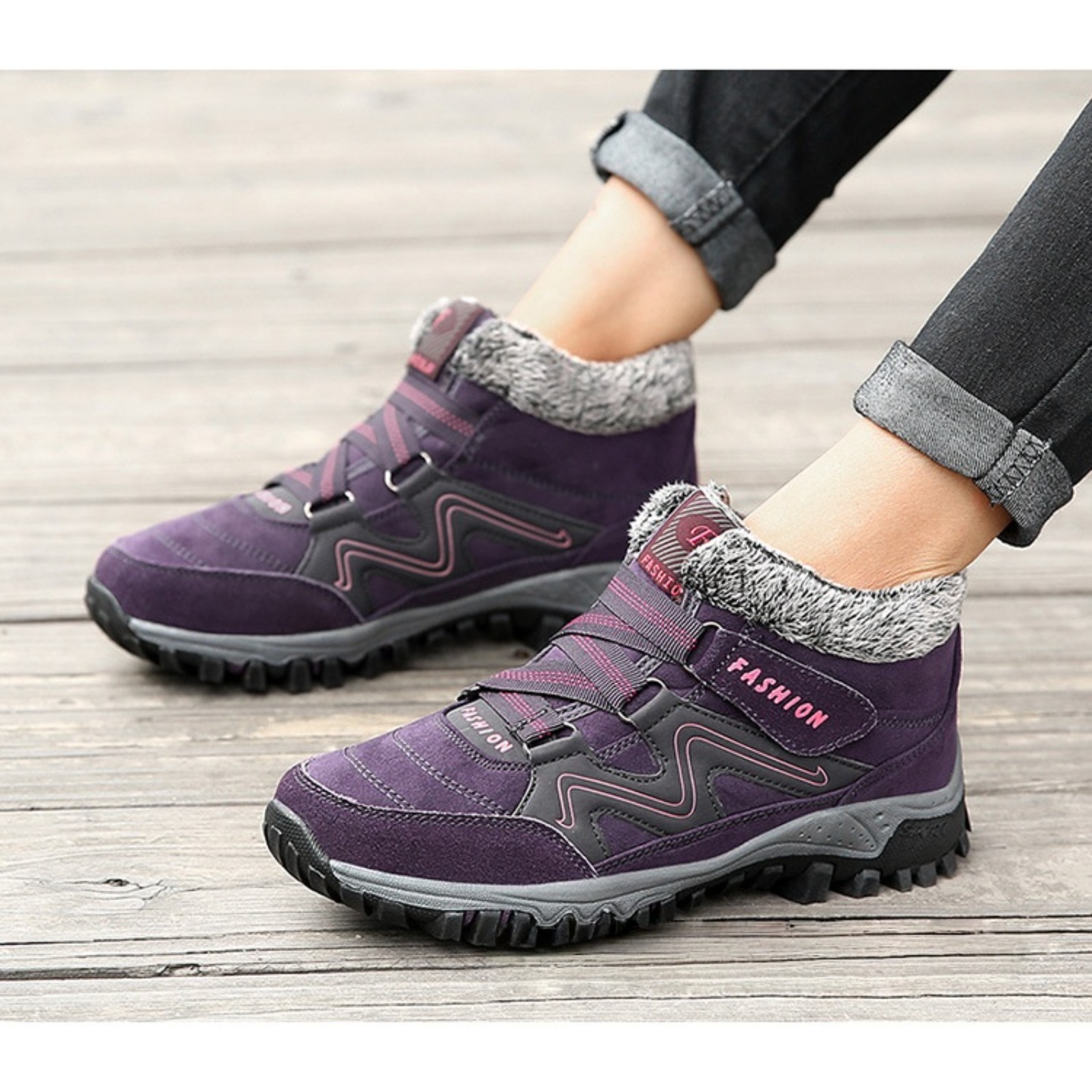 Women’s Winter Snow Boots Outdoor Warm Fleece-Lined Waterproof Ankle Boots, Non-Slip Thick Sole Cold Weather Hiking Boots, Lightweight Insulated Mid-Top Trekking Walking Winter Shoes for Adults