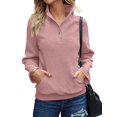 thumbnail image 2 of Womens Casual Textured Long Sleeve Henley Button V Neck Loose Pullover Trendy Fall Outfits Tops Pink S, 2 of 7