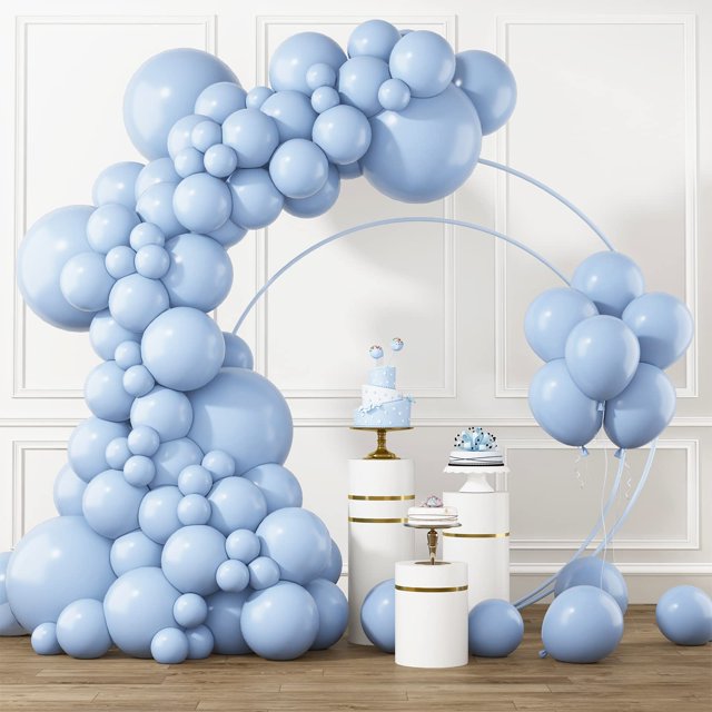 Set de globos RUBFAC azul pastel, 105 unidades, 13/25/30/45 cm con cinta