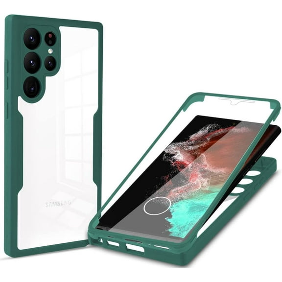 Compatible with Galaxy S23 Ultra Case with Built-in Screen Protector & Camera Lens Protector Anti-Scratch 360 Degree Slim Stylish Full Rugged Phone Cover Green