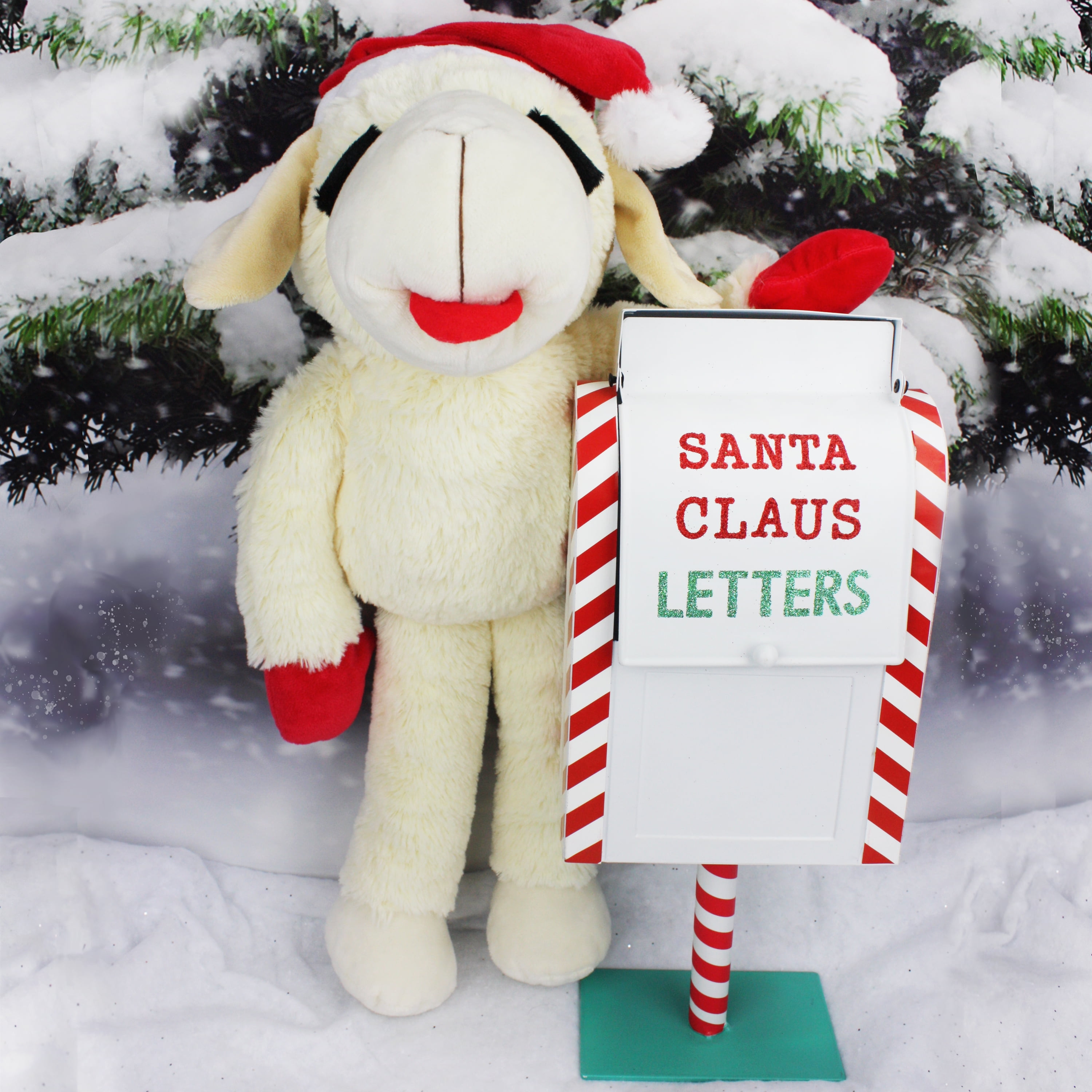 Multipet Jumbo Holiday Lamb Chop, Plush Dog Toy, White with Red Paws and Santa Hat, Squeaker, 19 inches
