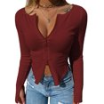 thumbnail image 3 of Seyurigaoka Women Long Sleeve Crop Tops Solid Color Ribbed Knit Zipper O-neck Cardigan, 3 of 4
