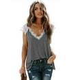 thumbnail image 1 of Mujer Verano Suelto Empalme Encaje Crochet Trim V-Cuello Mangas Casquillo Camisas Sin Mangas Blusa Tops,Light Grey-3XL-Light Grey-3XL Sailing Electrónica, 1 of 4