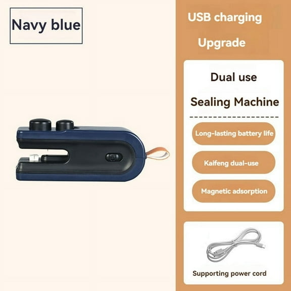 2 in 1 Mini Bag Sealer USB Rechargeable Chip Bag Sealer Heat Seal Portable Handheld Vacuum Food Sealer Bag Navy Blue
