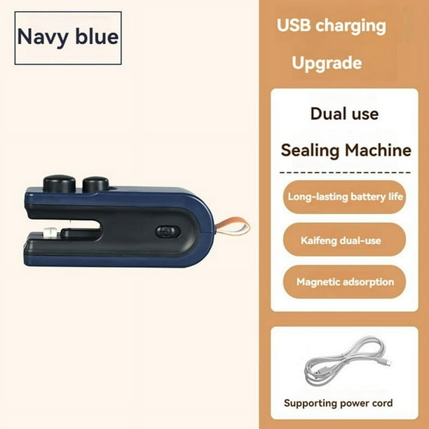 Sellador de Bolsas Mini 2 en 1, Recargable por USB, Sellador de Bolsas con Chip, Sellador Térmico, Sellador de Alimentos Al Vacío Portátil de Mano, Bolsa Azul Marino