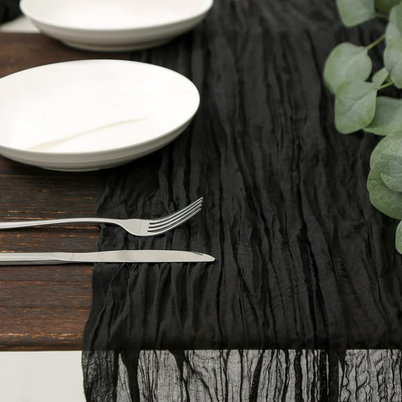Chemin de Table en Nappe 10 Pieds Boho Gaze Chemin de Table Rustique Transparent 118 Pouces de Long pour Mariage Baby Shower Anniversaire St. Thankksgiving Day. Noir