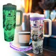 thumbnail image 1 of Sally and Jack Skellington Tumbler, Halloween Glow in The Dark Gothic Stainless Steel Travel Mug with Handle, Double Wall Insulated, Travel Mug with Lid & Straw, Roomy Hot/Cold Drink Cup, 1 of 6
