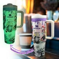 Sally and Jack Skellington Tumbler, Halloween Glow in The Dark Gothic Stainless Steel Travel Mug with Handle, Double Wall Insulated, Travel Mug with Lid & Straw, Roomy Hot/Cold Drink Cup