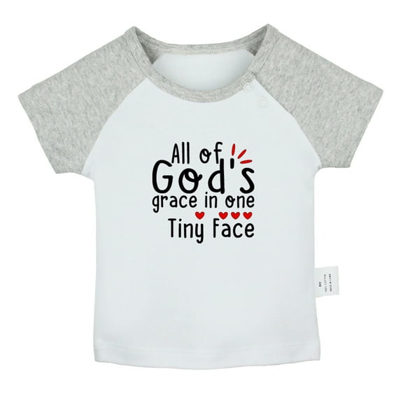 All of God's Grace in One Tiny Face Funny T shirt For Baby, Newborn Babies T-shirts, Infant Tops, 0-24M Kids Graphic Tees Clothing (Short Gray Raglan T-shirt, 0-6 Months)