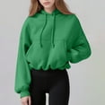 thumbnail image 2 of BiZtdJrK Womens Cropped Hooded Sweatshirt Long Sleeve Oversized Hoodies with Pockets Solid Workout Sweatshirts Green L, 2 of 10