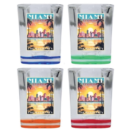 Miami Florida Design A Souvenir 2 oz Square Shot Glass Multicolor (4-Pack)
