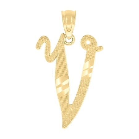 10kt Real Yellow Gold Unisex Diamond-Cut Initial V Charm Pendant