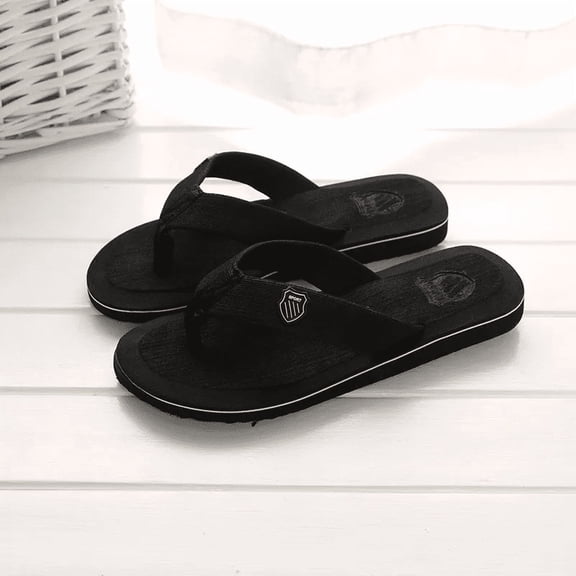 Men’s Casual Lightweight Flip-Flops, Cushioned Footbed Flexible Straps, Black, Size 9