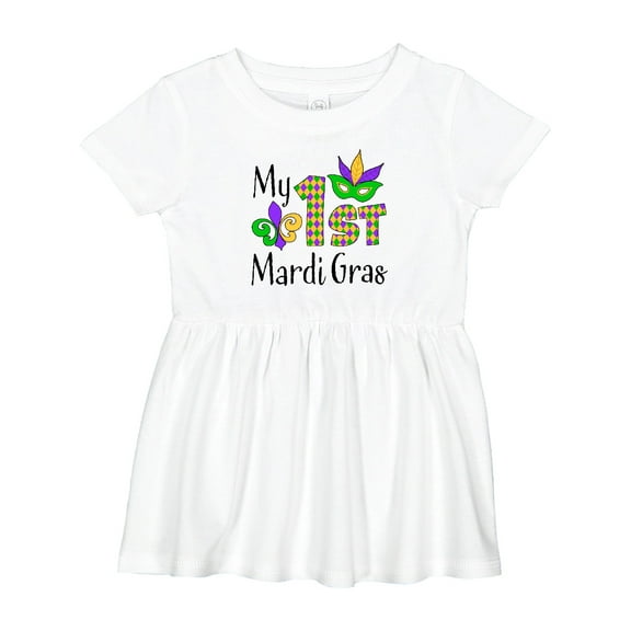 Inktastic My 1st Mardi Gras with Mask Girls Baby Dress