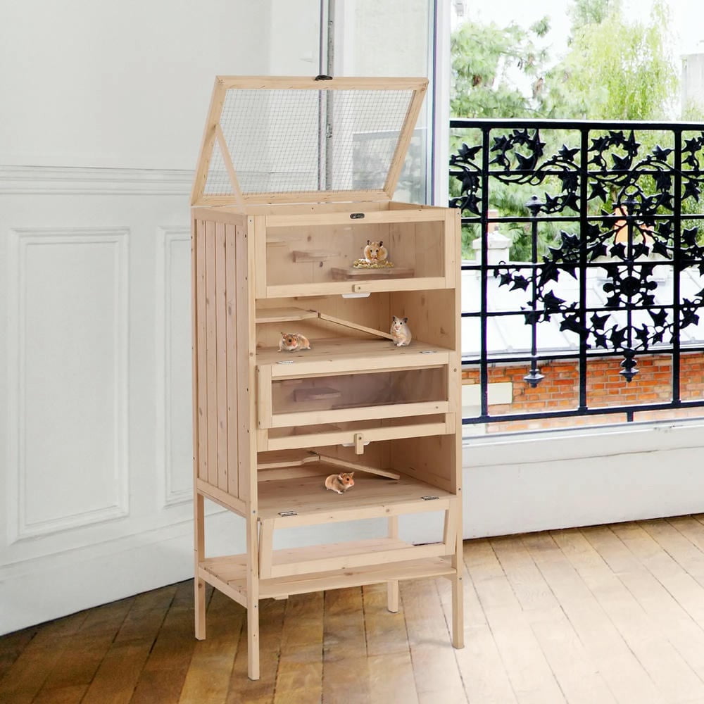 YYAo Hamster Cage, Guinea Pig Cages Mice and Rat Habitat,5-Tier Wooden Hamster Cage Mice Habitat Rat Habitat with Openable Top, Front Door and Storage Shelf