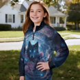 thumbnail image 4 of Xoenoiee Wolf Butterfly Rose Print Girls Half Zip Sweatshirt, Oversized Fleece Pullover Tops, Cute Casual Long Sleeve Fall Winter Clothes for Teen Girls, Size 13-14 Years, 4 of 7