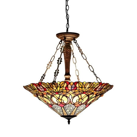 Chloe Lighting Cassandra Tiffany Style 3 Light Victorian Inverted Ceiling Pendant Fixture With 22 Shade