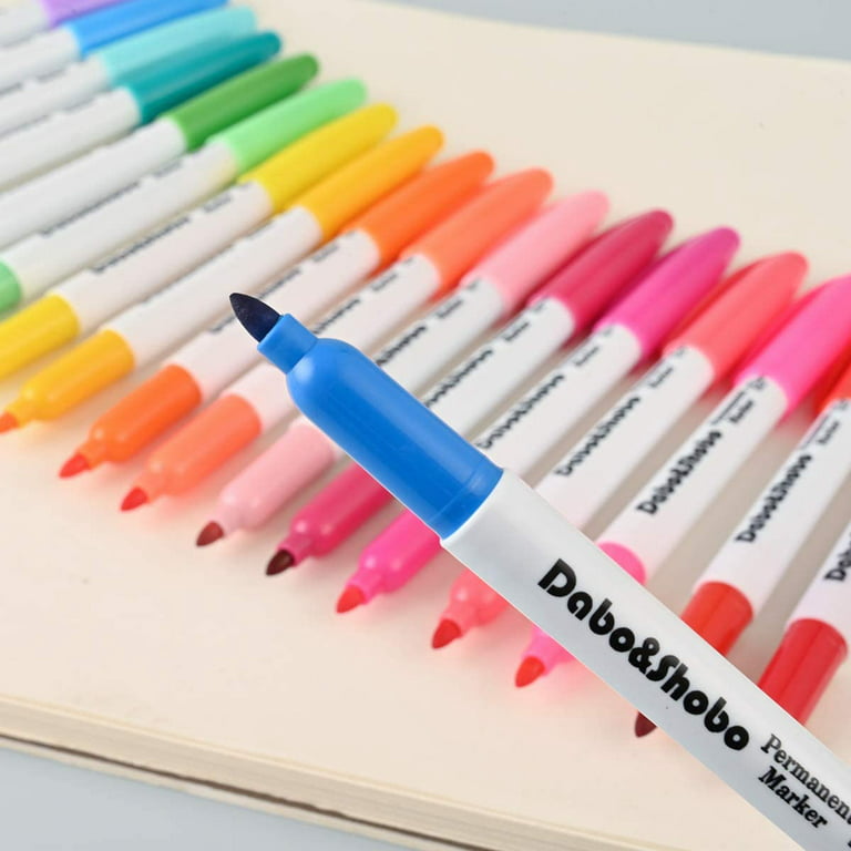 Dabo & Shobo 48 Colors Permanent Markers ,Fast Drying, Suitable for Classroom Office Meeting,Works on Plastic,Wood,Stone,Metal and Glass for