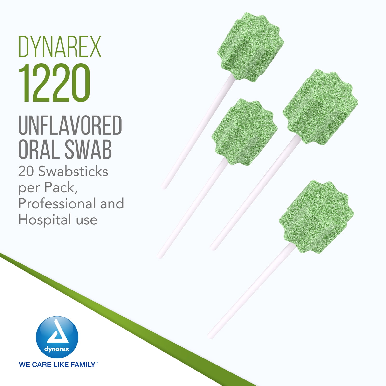 Dynarex Unflavored Oral Swabsticks, Swabs that Gently Clean, Moisten, and Refresh Mouth, Teeth, and Gums, 20 Swabsticks per Pack, 50 Packs