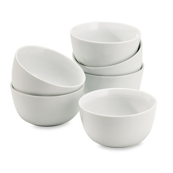 over&back White Porcelain Stanton Bowl, White Salad Serving Bowl, Microwave safe - set of 6