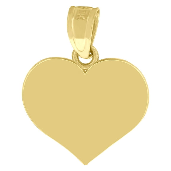 10kt Real Yellow Gold Unisex Engraveable Flat Heart Charm Pendant