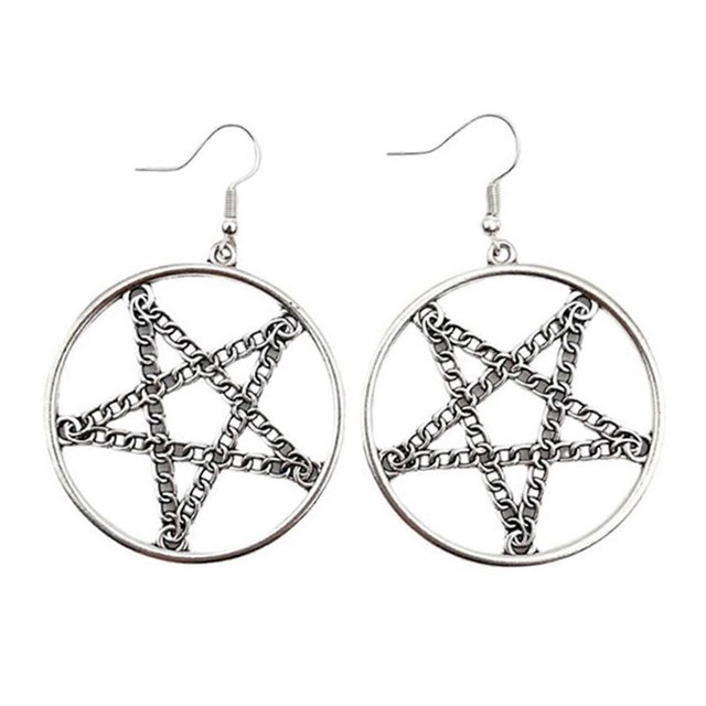 Wiccan Pentagrams Earrings Mystical Occult Amulet Pendant Earrings for Witchcraft Enthusiasts Hoop Earrings for Women