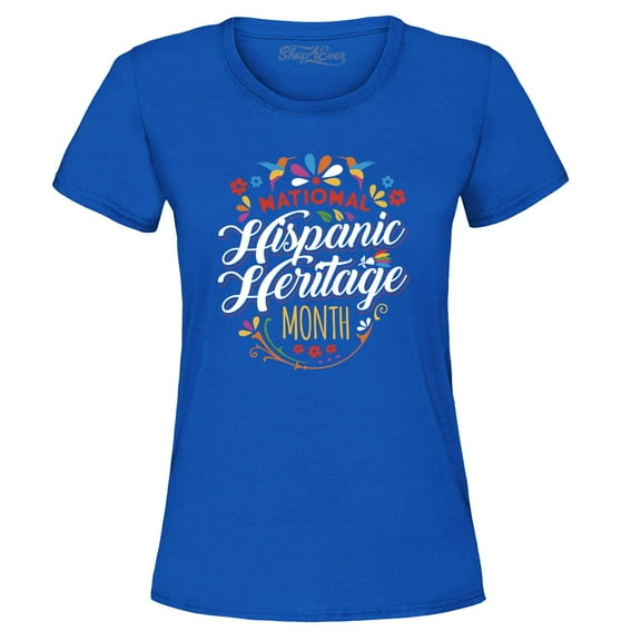 Shop4Ever Women's National Hispanic Heritage Month Graphic T-Shirt Small Royal Blue