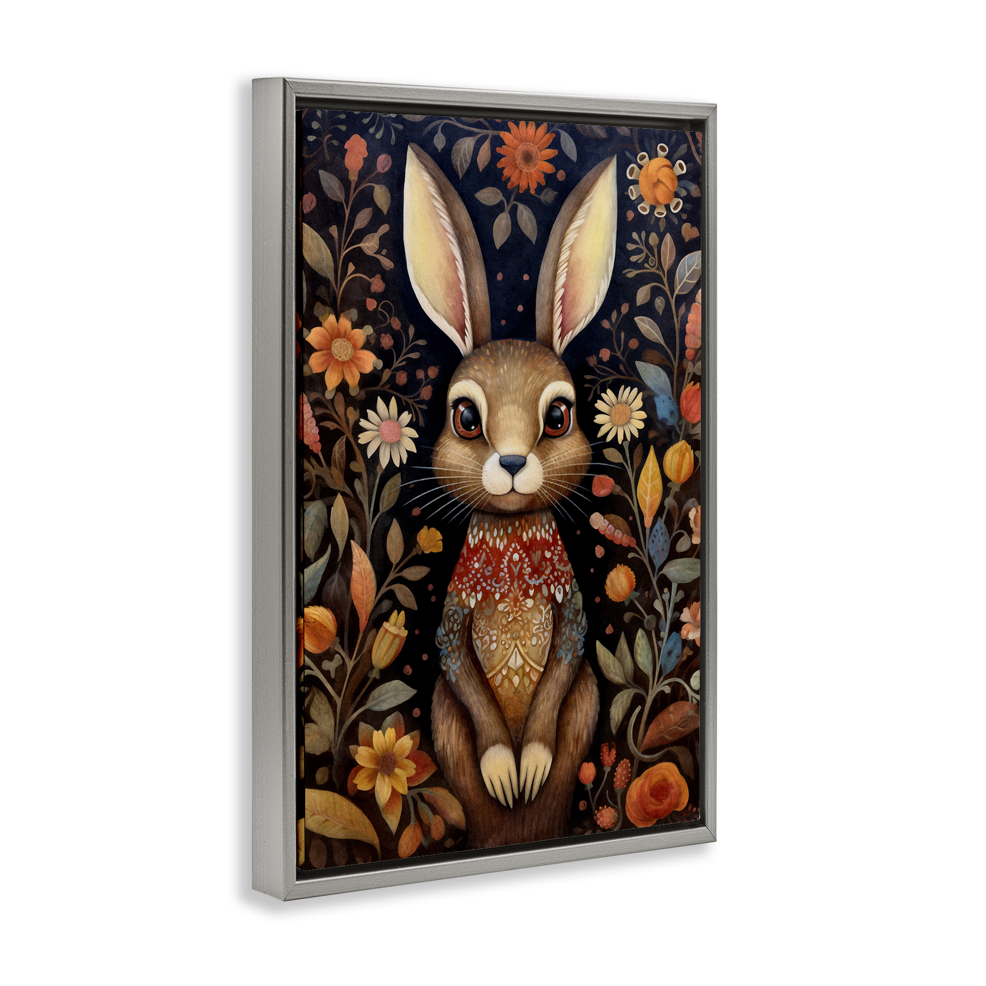 Stupell Industries Woodland Pattern Rabbit Animals & Insects Painting Gray Floater Framed Art Print Wall Art, 21 x 31