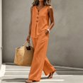 thumbnail image 4 of IUYRTFE Women's V-Neck Sleeveless Button Front Top and Wide Leg Pants Set Casual Summer Two Piece Outfit with Pockets, 4 of 7