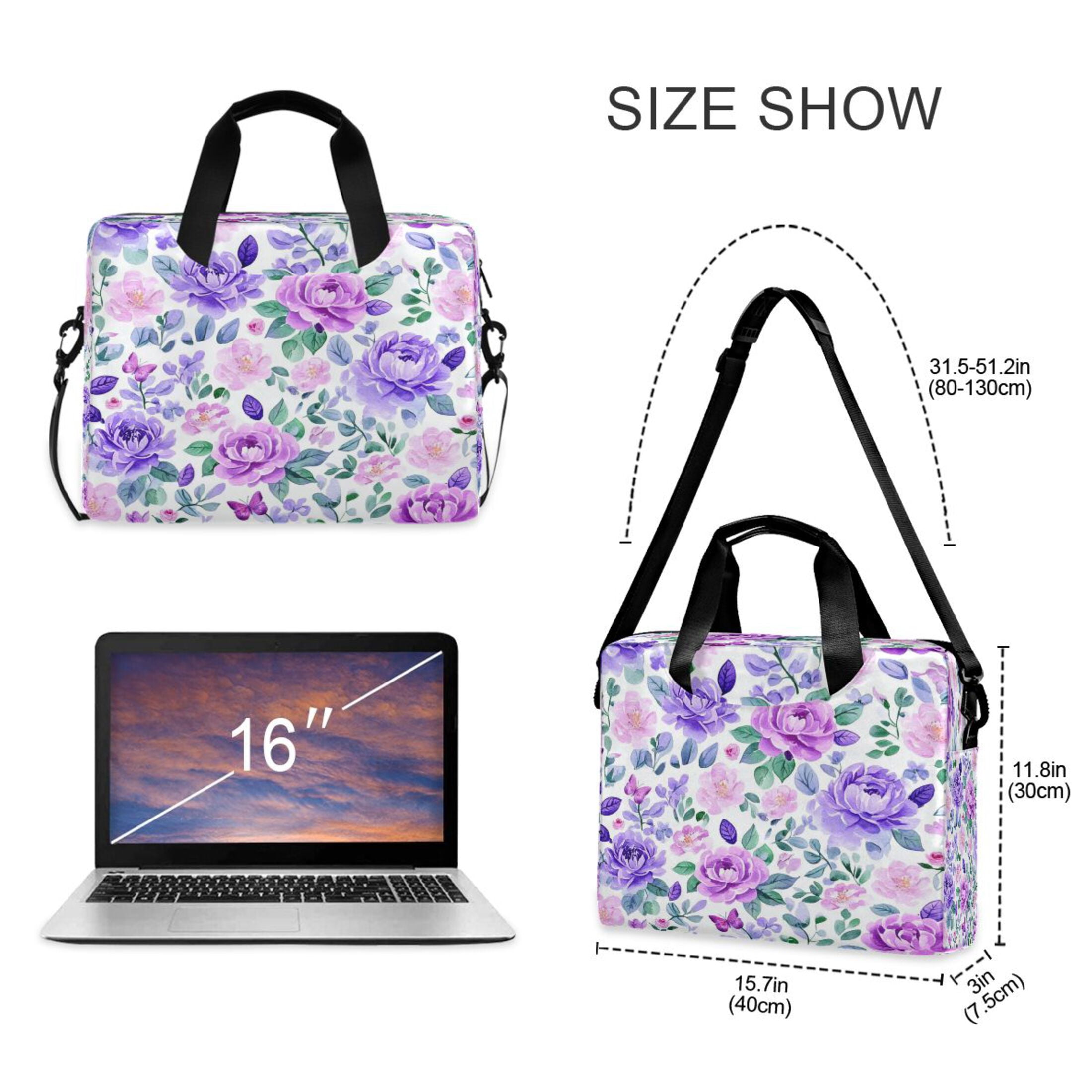 16" Laptop Tote Bag Laptop Sleeve Case Computer Briefcase for Work & Travel Watercolor Floral Pattern