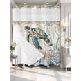 thumbnail image 4 of Blue Sea Turtle Coastal No Hook Shower Curtain Waterproof,Bathroom Curtains with Snap in Liners and See Through Top Window,Vintage Summer Beach Coral Ocean Hotel Bathtub Curtains Shower 72"Wx72"L, 4 of 8